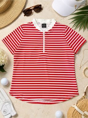 NWOT | Belyn Key Red & White Striped Quarter Zip Golf Polo | Size L